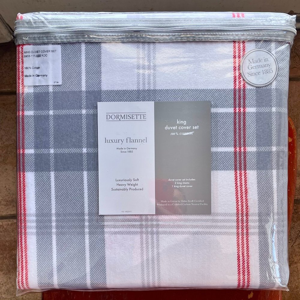 Dormisette Luxury German Flannel KING Duvet & Shams Set - 100% Cotton Plaid